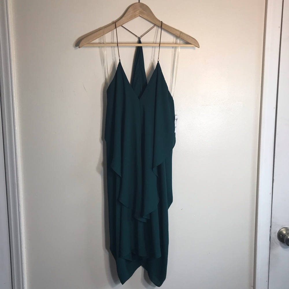 Charlotte Russe Green Deep V Ruffle Dress